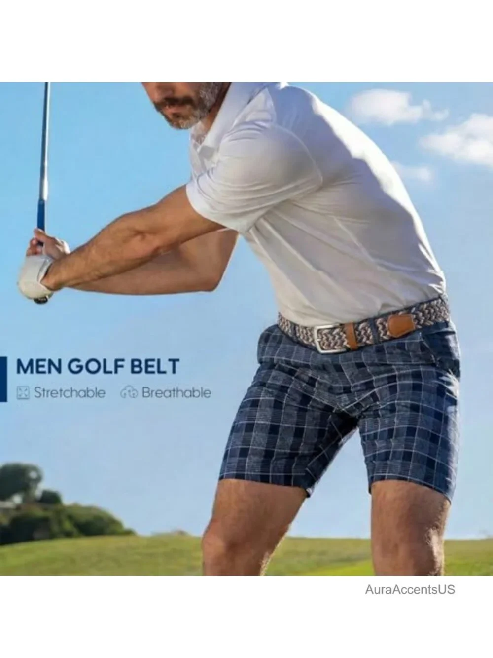 Men's Stretch Braided Belt Elastic Casual Golf Belt No Holes Adjustable 1.4